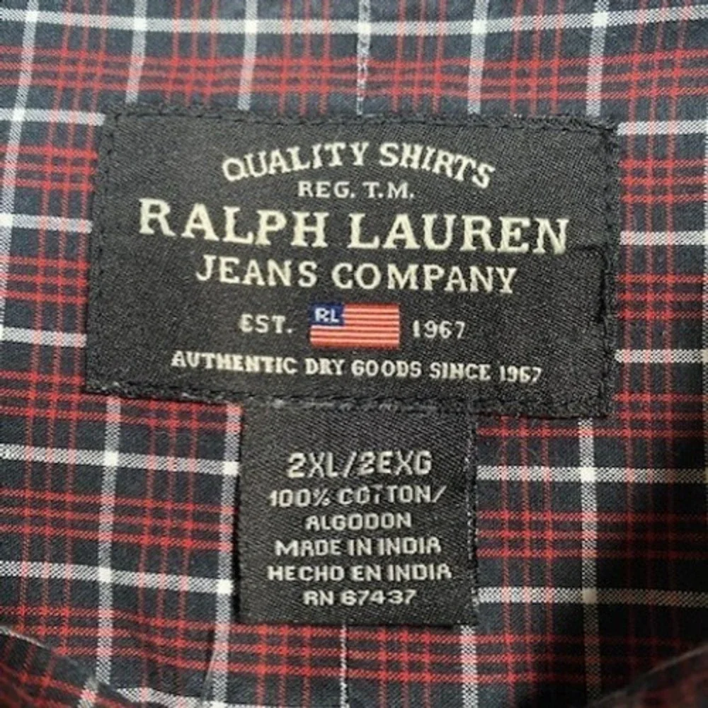 Ralph Lauren Jeans Company Plaid Button Down‎ Shirt Men's 2XL Cotton Long Sleeve